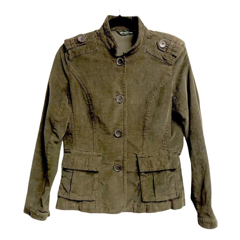 EDDIE BAUER Women’s Corduroy Military Button Front Blazer Jacket Army Green S